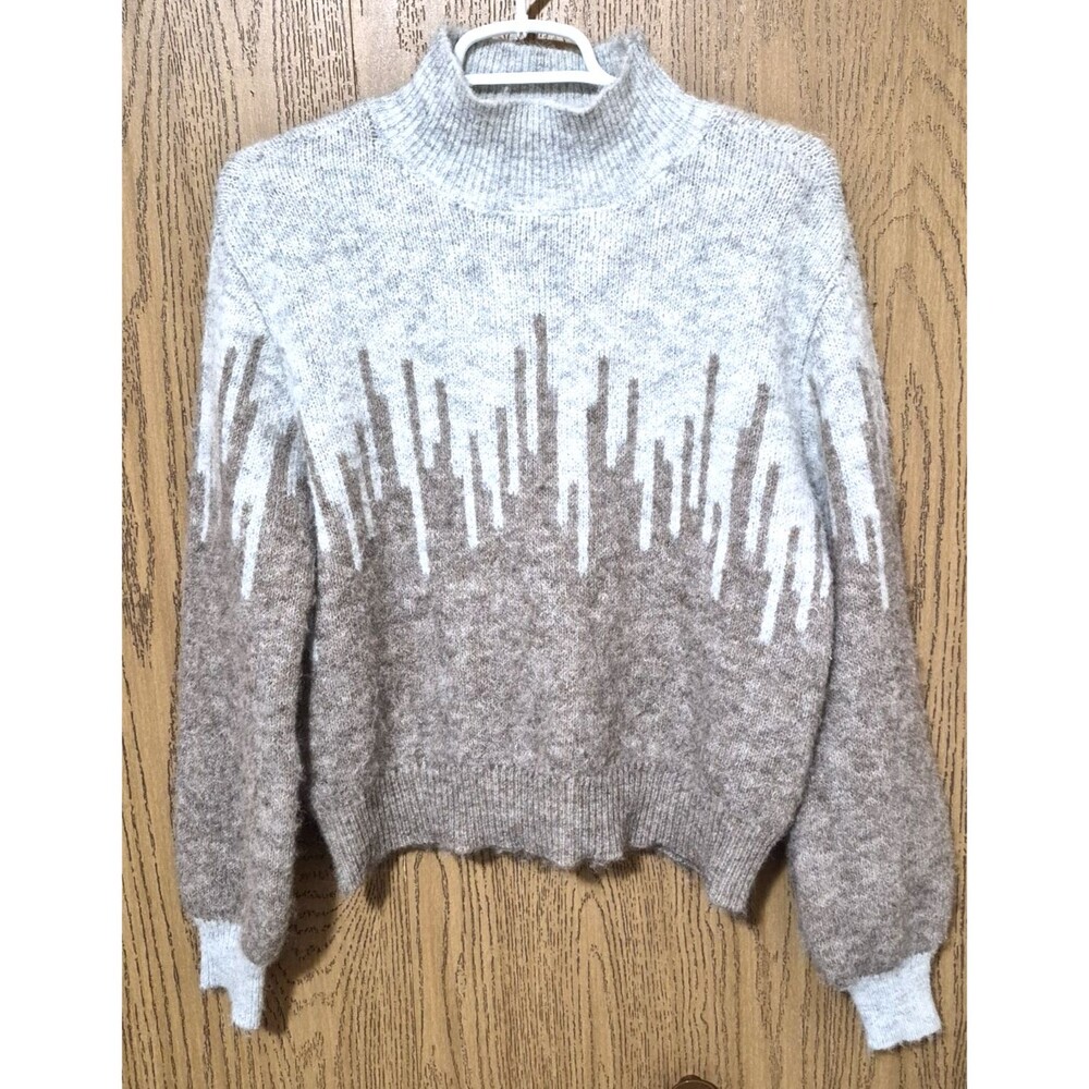 Ophelia Roe Women's Grey Brown Pattern Long Sleeve Pullover Sweater Size S